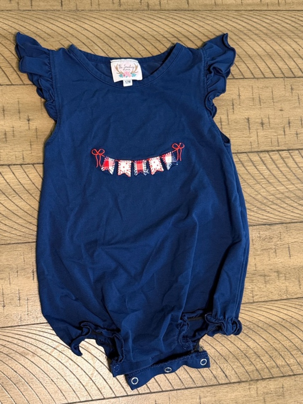 The Smocking Place Navy Ruffle Sleeve Baby One-Piece